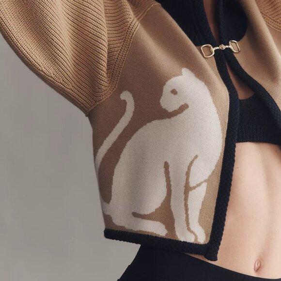 Anthropologie Maeve Knit Cat Cardigan Sweater Cape Kitty Cats Shrug XL NWT - Picture 3 of 7